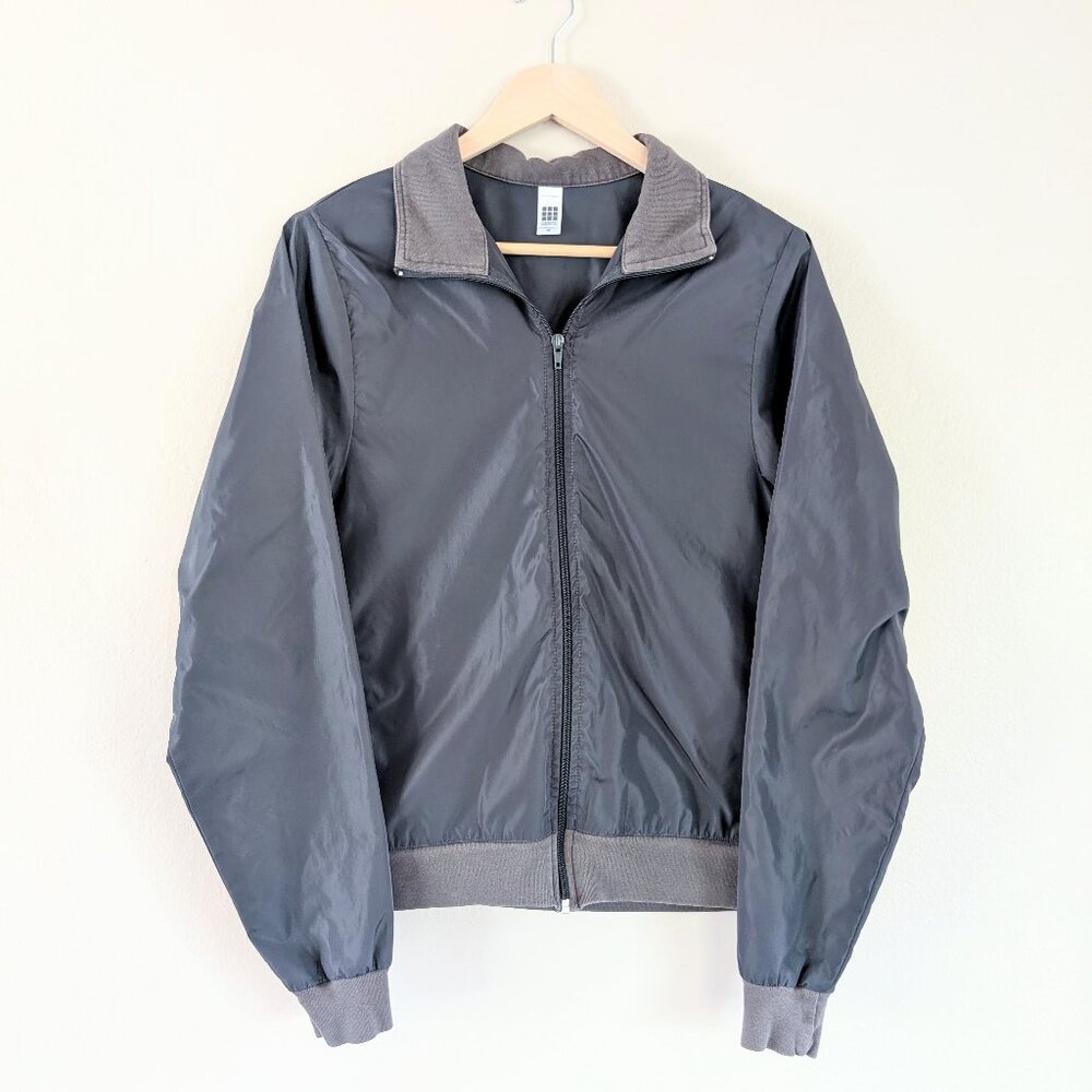 American Apparel Grey Full Zip Bomber Jacket XS Mens Lightweight Tech Normcore‎